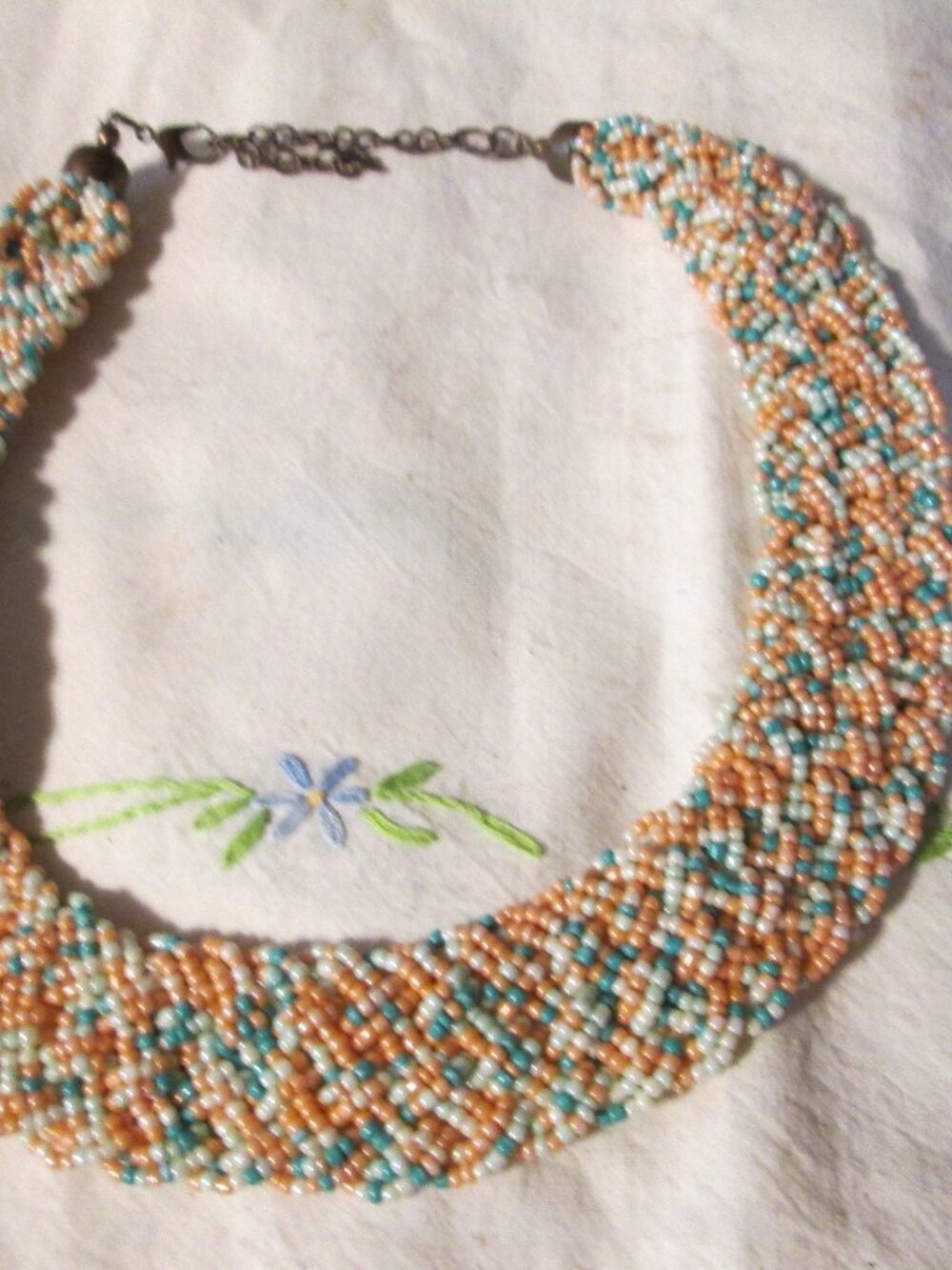 vintage beaded bib necklace statement necklace brass clasp